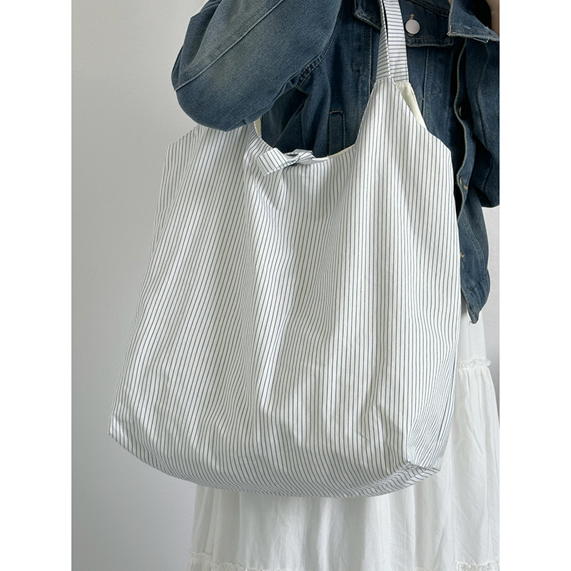2024 INS-Style Striped Canvas Tote Bag for Women - Large Capacity Underarm Shoulder Bag, Trendy and Chic