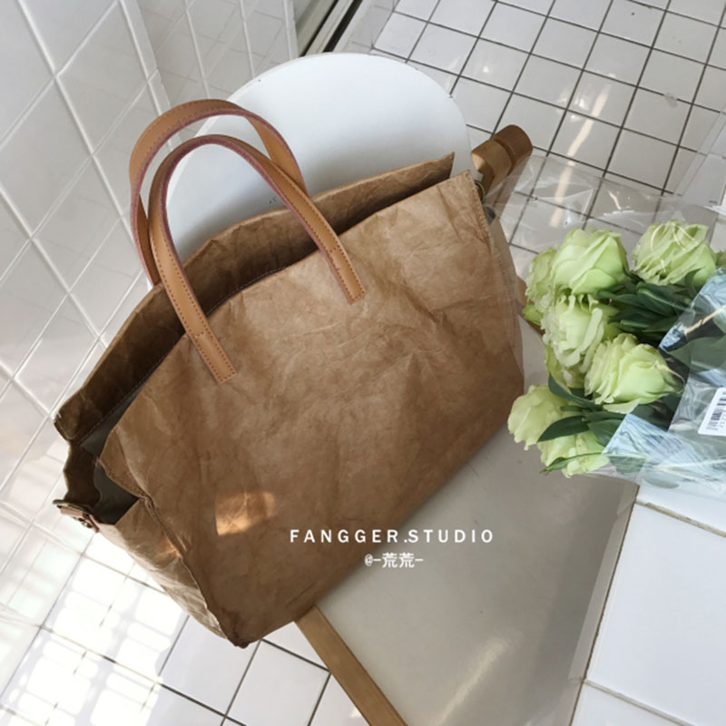 2024 Korean Style Women's Shoulder Crossbody Bag, Vintage Large Capacity Kraft Paper Tote for Everyday Use