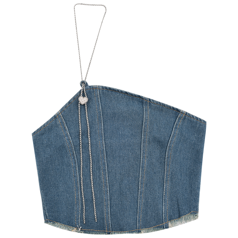 2024 Summer American Style Spicy Girl Halter Denim Bustier Top Women's Designer Short Vest - Trendy Y2K Fashion