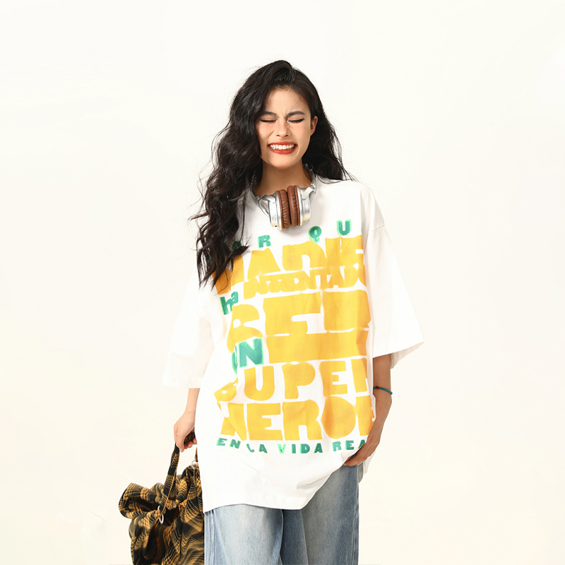 2024 Summer American Vintage Short Sleeve Letter Print T-Shirt for Men and Women - Street Style Couples Top