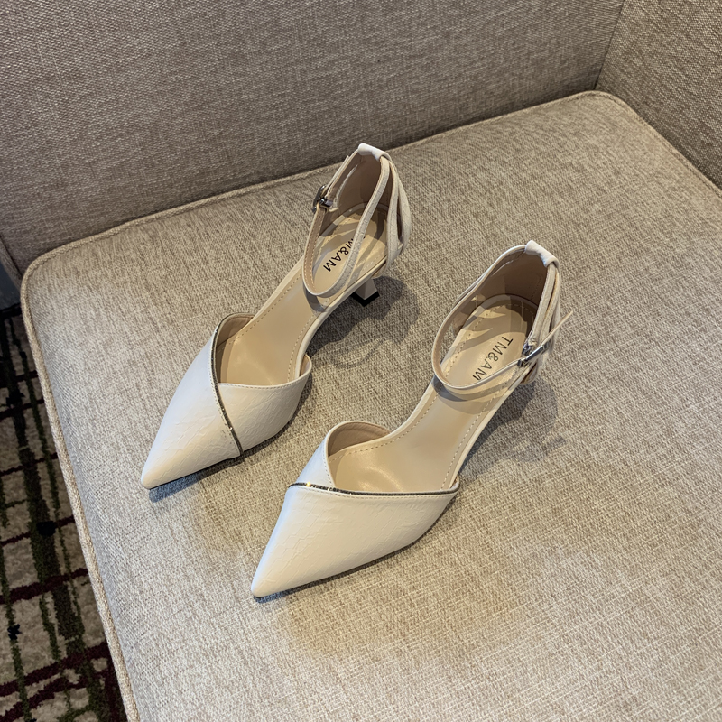 2025 Spring Women's Elegant Rhinestone One-Strap High Heels, Slimming Pointed Toe Design, Sexy Shallow Mouth Flats