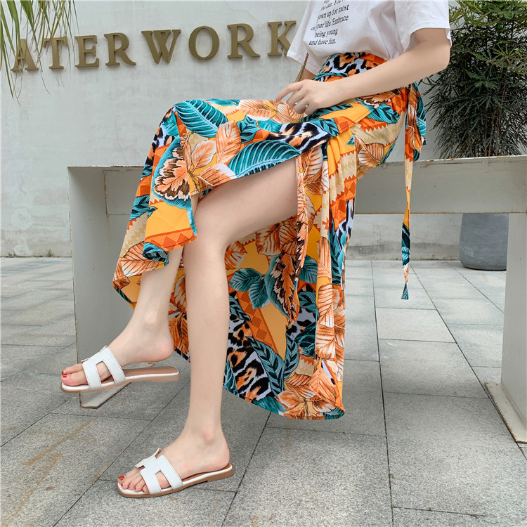 2025 Summer A-Line Floral Beach Skirt for Curvy Hips & Thighs - Irregular Long Design, Perfect for Boho and Y2K Styles
