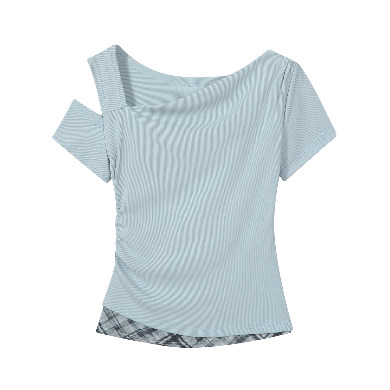 2025 Summer Women's Blue Off-Shoulder T-Shirt - Unique Short Sleeve Top, Trendy Casual Wear, Y2K Style
