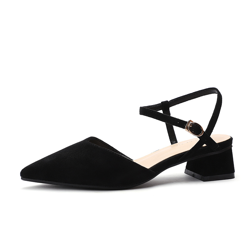 2025 Women's Fairy Style Chunky Heeled Sandals, Closed-Toe Slip-On Mid-Heel One-Strap Pointed Toe Shoes