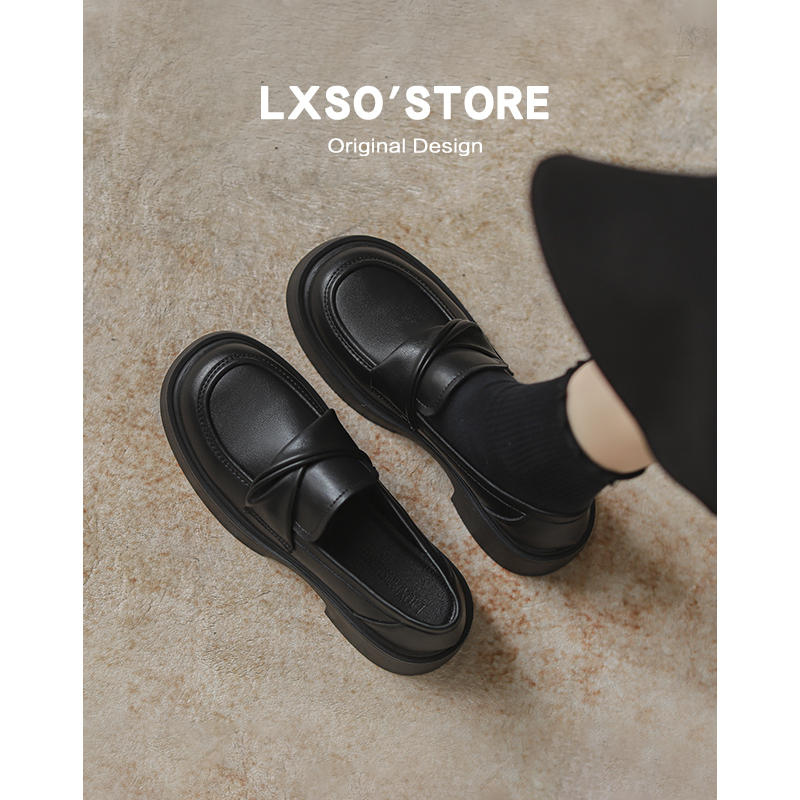 2025 Women's Genuine Leather Thick-Soled Loafers, Versatile Slip-On British Style for Autumn Fashion