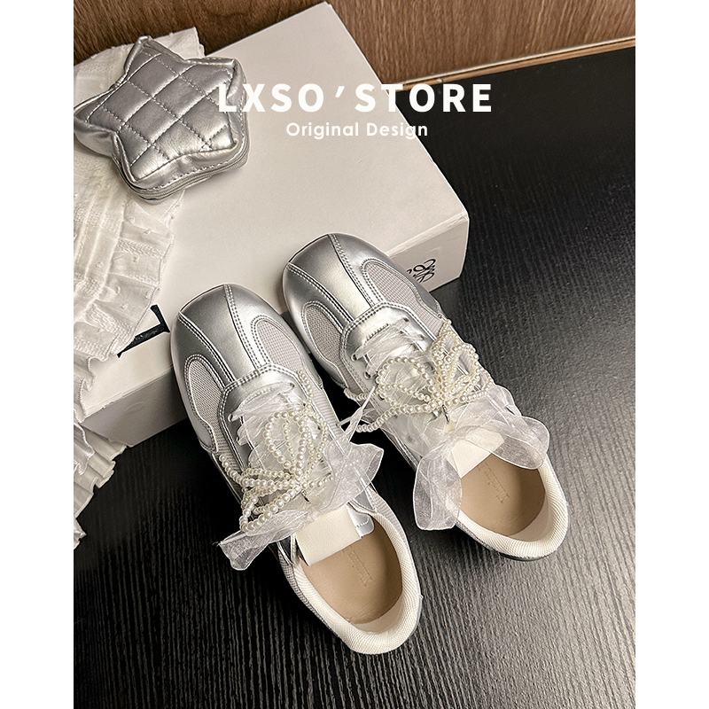 5cm Height-Increasing Genuine Leather Lace Pearl Strap Casual Training Shoes for Women - Thick-Soled Sports Sneakers 2025