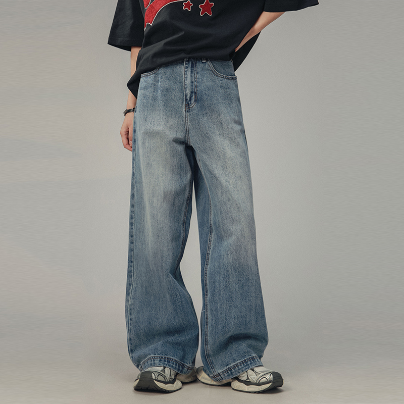 American Retro Drop-Crotch Jeans for Men and Women, Clean Fit Long Straight Casual Pants, Y2K Style, Unisex Fashion