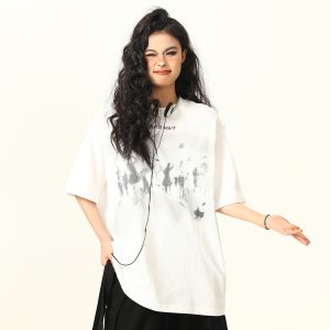American Retro Printed Short-Sleeve T-Shirt for Men and Women, Oversized Summer Couple Top, Vintage 90s Style