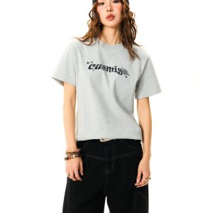 American Vintage Gray Short Sleeve T-Shirt for Women - Versatile Summer Casual Top with Cleanfit Design