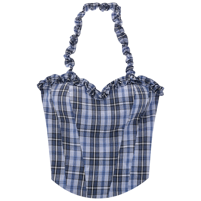 American Vintage Plaid Sleeveless Waist-Defining Tank Top for Women - Floral Print, 90s Inspired Style