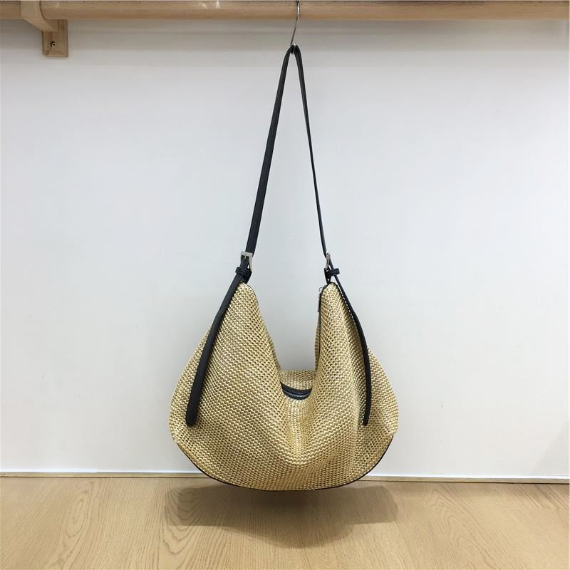 Artistic Straw Woven Bag - Niche Design Casual Crossbody Tote for Vacation & Everyday Use - Stylish Summer Accessory