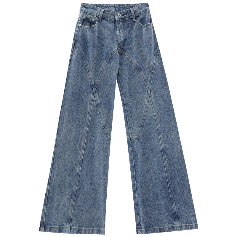 Azure Coast Vintage Patchwork Wide-Leg Denim Pants for Women - Original American Style, Casual 90s Inspired Fashion