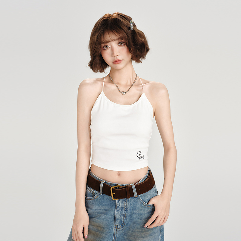 Backless American Retro Camisole for Women - Summer Style with Built-In Padding, Short Inner Top, Chic and Girly Design
