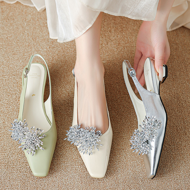 Backless Rhinestone Sandals for Women - French Fairy Style Closed-Toe Flats, Elegant Italian Design, Sparkling Fashion Footwear