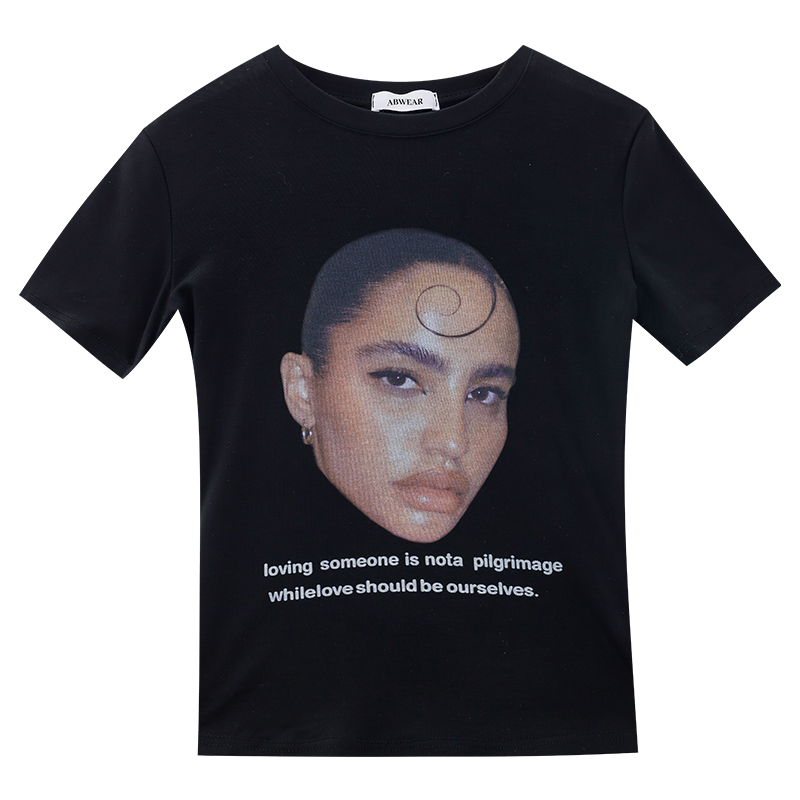 Black American Print Short Sleeve T-Shirt for Women - Slim Fit, Spring Style, Casual Fashion Essential