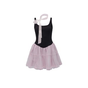 Black and Pink Color Block Sleeveless Spliced Tulle Puff Dress - Y2K Inspired Fashion for Trendy Looks