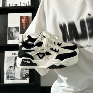 Black and White Unisex Thick-Soled Sneakers - Summer Mesh Breathable Couple Shoes - Versatile Popular Little White Shoes for Women