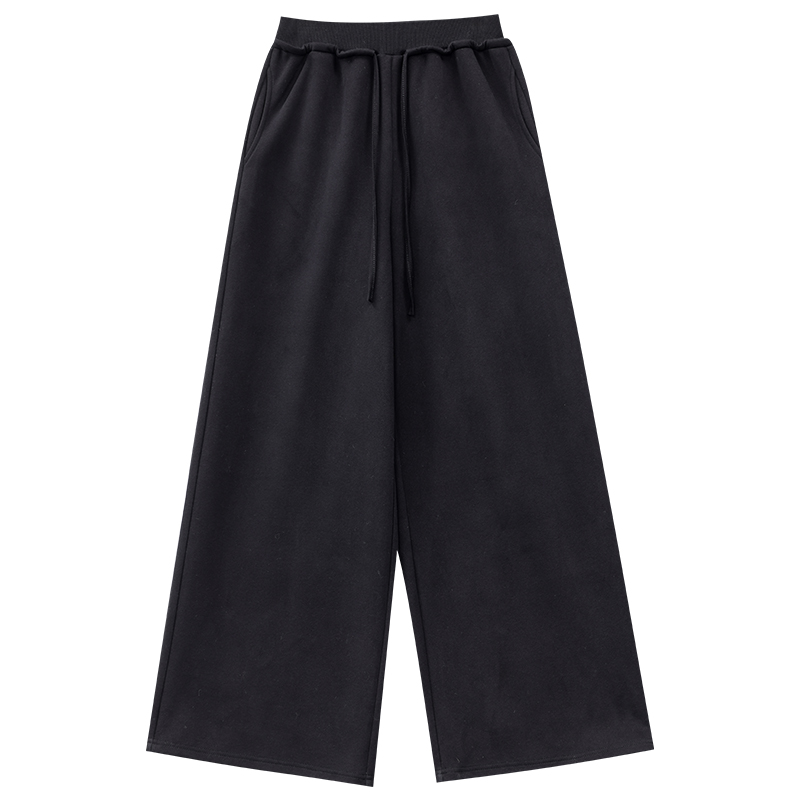 Black Elastic Waist Casual Pants for Women - 2024 Loose Wide-Leg Sweatpants, Trendy American Style, Comfortable Everyday Wear