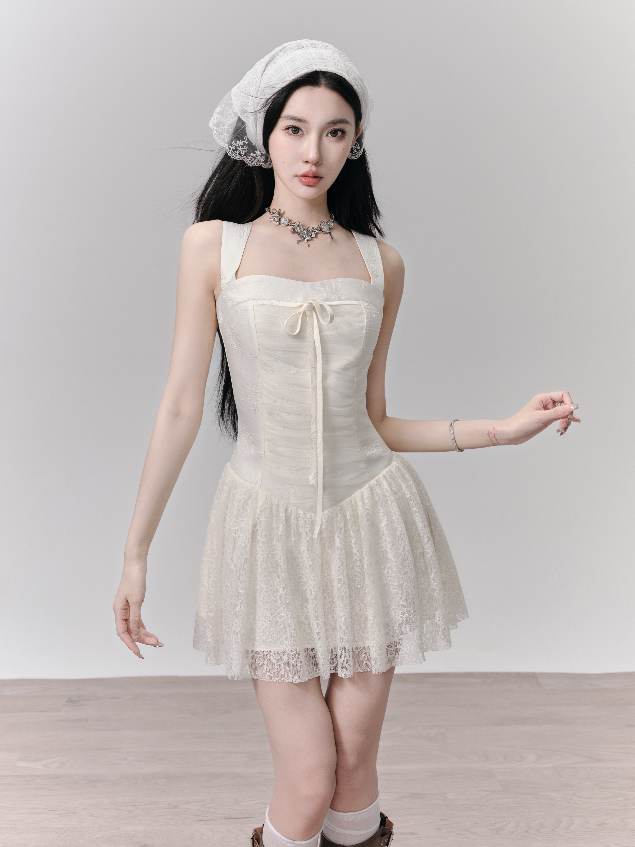 Blooming Dream Lace Tie Mesh Wide Shoulder Strap Dress - Sweet Floral Dating Dress for Summer, Y2K and 90s Inspired Fashion