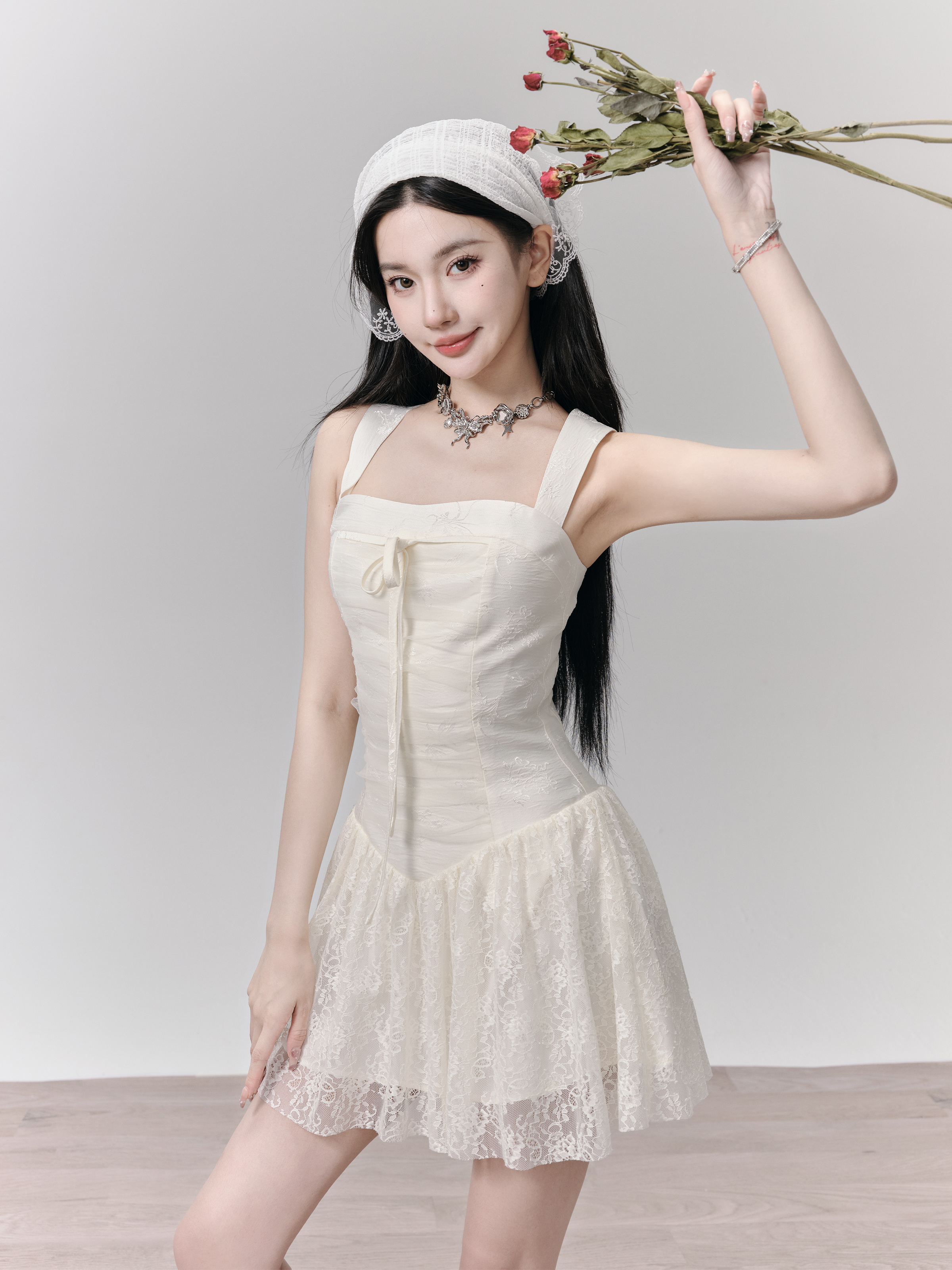 Blooming Dream Lace Tie Mesh Wide Shoulder Strap Dress - Sweet Floral Dating Dress for Summer, Y2K and 90s Inspired Fashion