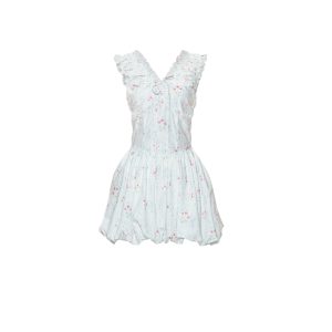 Blue Bellflower Vacation Style Floral Bud Dress with Waist-Defined Design – Perfect for Summer 90s and Y2K Inspired Looks