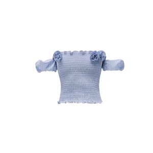 Blueberry Mini Cake Puff Sleeve Off-Shoulder Top - Sweet Rose Design, Perfect for Summer, Y2K Style, Festival Wear