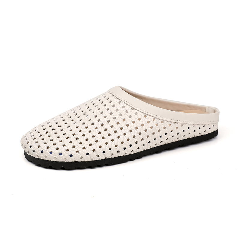 Breathable Hollow-Out Toe Half Slippers for Women - Soft Flat Woven Slip-On Sandals for Summer Outdoor Style