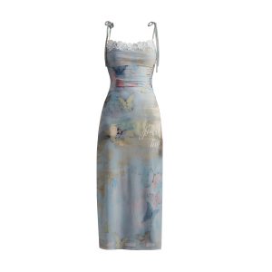 Butterfly Dream Oil Painting Print Camisole Dress - Slim Fit Vacation Style Dress for Summer 90s Inspired Fashion