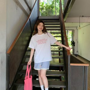 Casual 3D Letter Print Short Sleeve T-Shirt for Women - Summer 2025 Loose Round Neck Pure Cotton Top