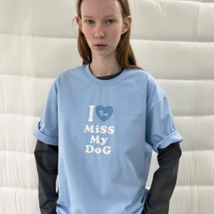 Casual Korean Style Dog Slogan Loose Fit Pure Cotton Short Sleeve T-Shirt for Women - Comfortable and Versatile Fashion