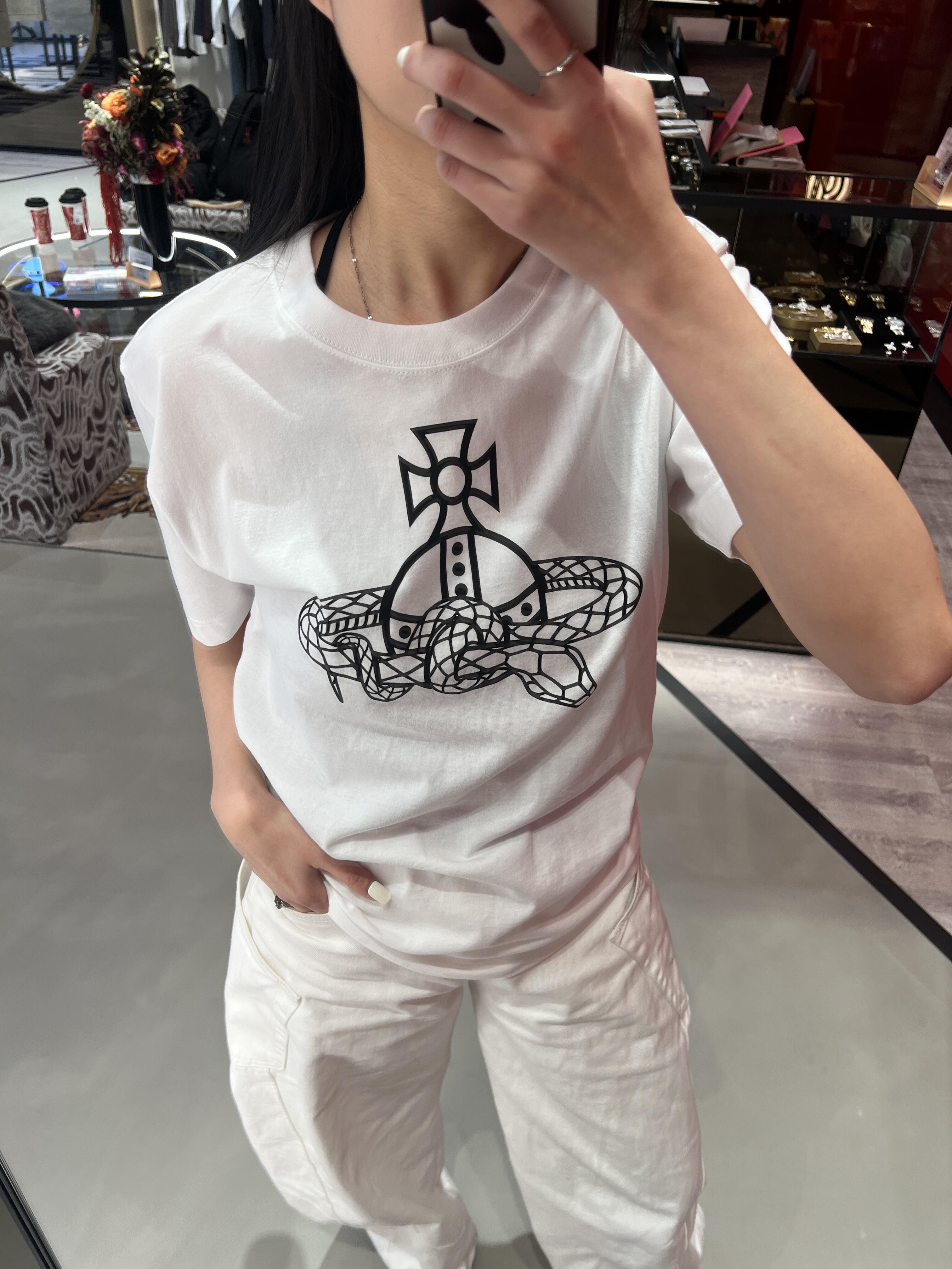 Casual Printed Snake T-Shirt for Women - Loose Fit, Round Neck, Pure Cotton - 25SS South Korea INS Limited Edition