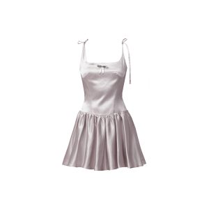 Champagne Latte Silver Powder Flowing Strap Dress - Elegant Princess Style, Perfect for Parties and Special Occasions