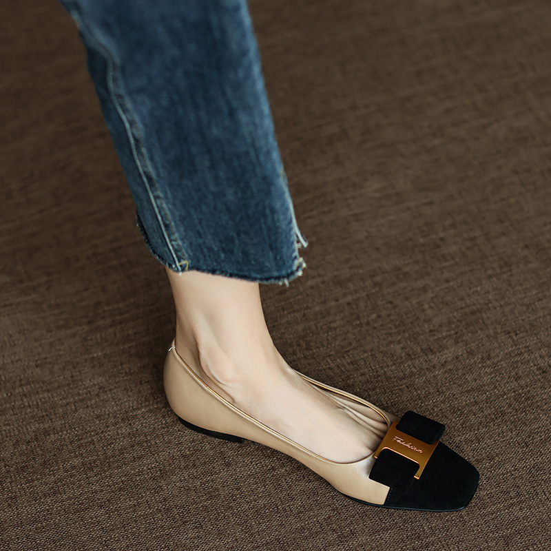 Chic Italian Color-Block Square-Toe Flats - Women's Shallow Mouth Shoes in Chanel Style, Perfect for Everyday Wear