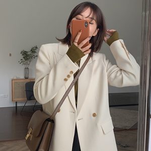 Chic White Petite Suit Jacket for Women - High-End Casual Blazer in Korean Style for Spring & Autumn 2025