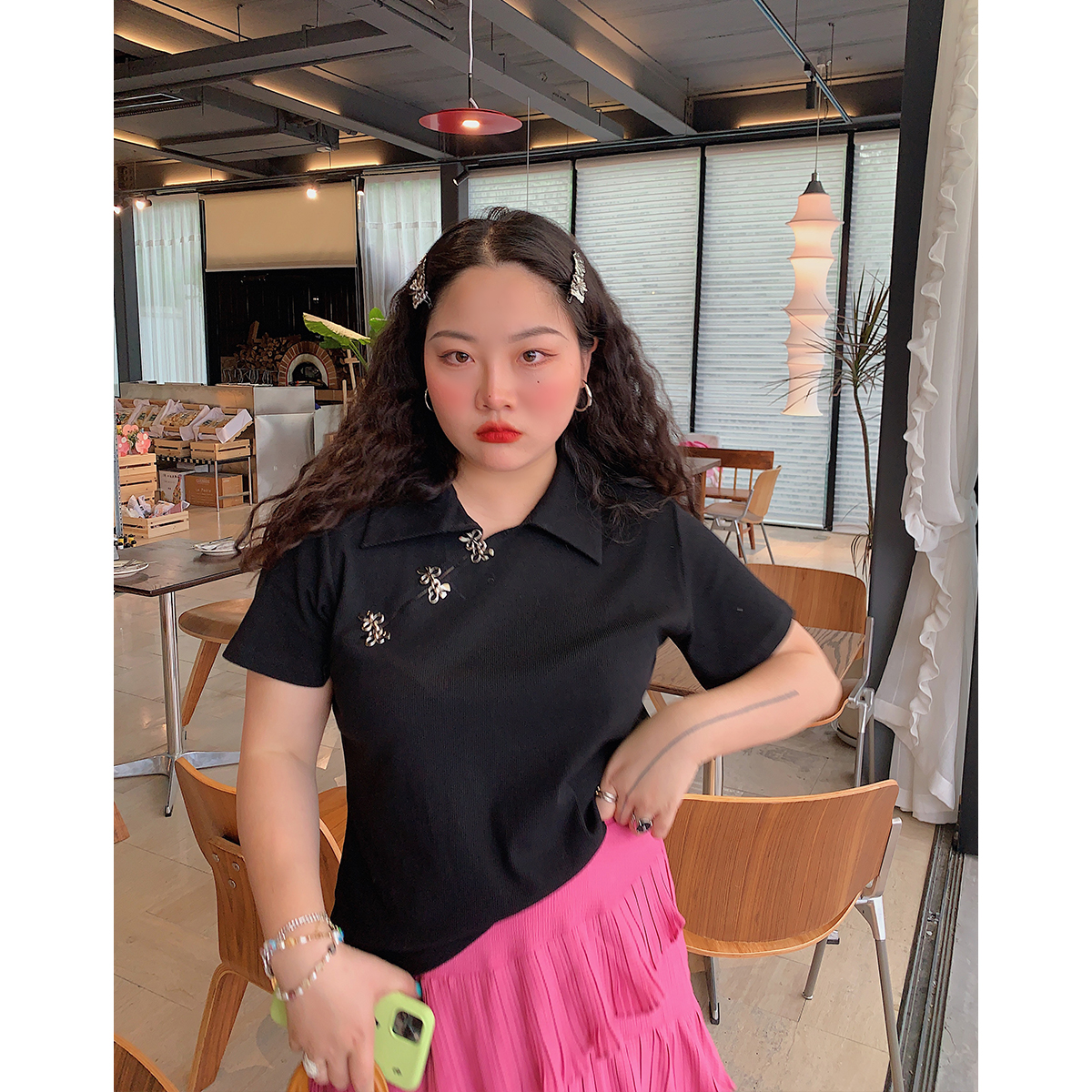 Chinese-Style Retro Short Sleeve T-Shirt for Women, Plus Size Polo Top, Spring Summer National Design, Vintage Aesthetic
