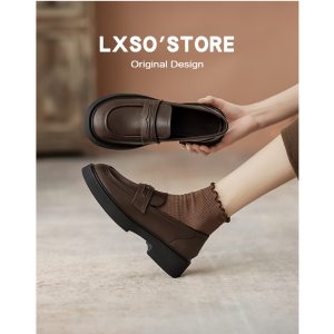 Chunky Heel Genuine Leather Loafers for Women - British Style Thick-Soled Slip-On Shoes for Autumn Winter 2025, JK Style