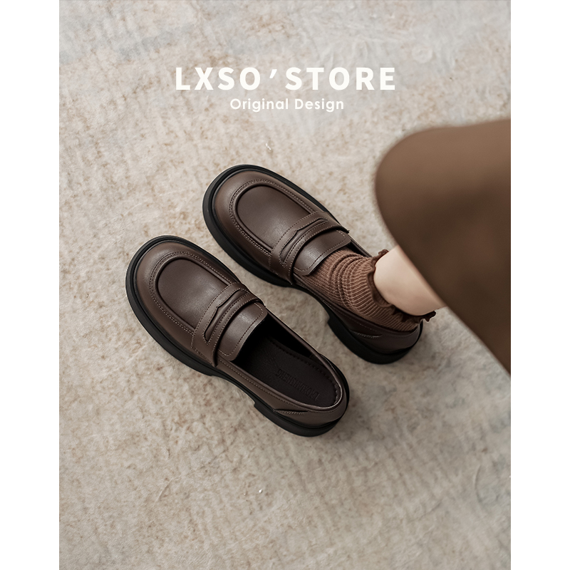 Chunky Heel Genuine Leather Loafers for Women - British Style Thick-Soled Slip-On Shoes for Autumn Winter 2025, JK Style