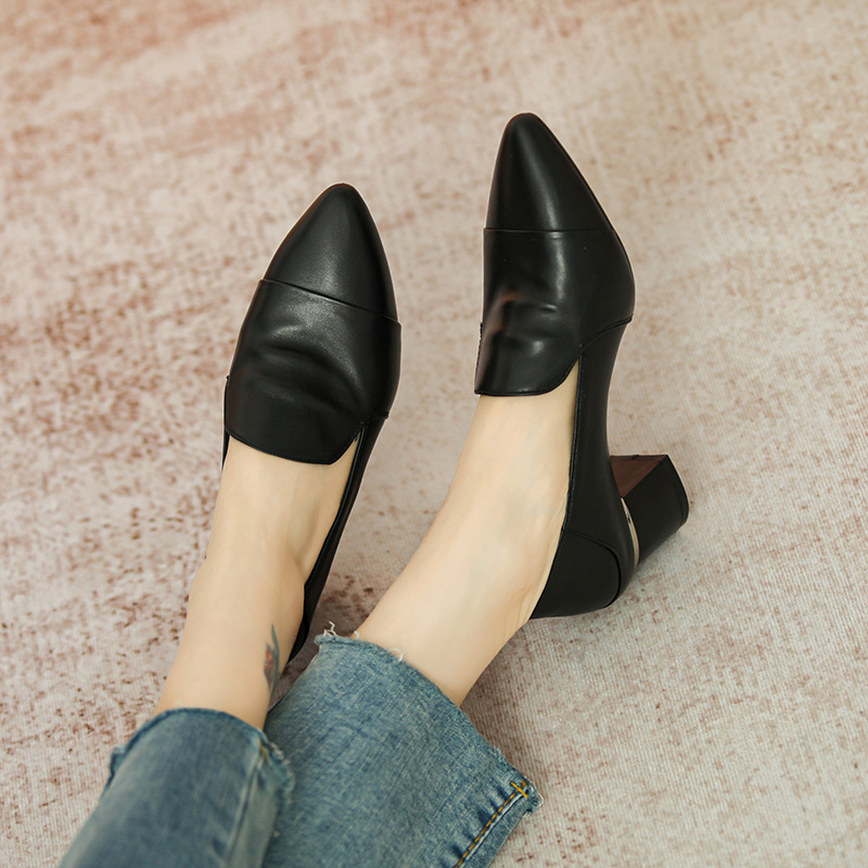 Chunky Heel Italian-Style Genuine Leather Soft Sole Shoes for Spring and Autumn - Comfortable French Fashion Footwear