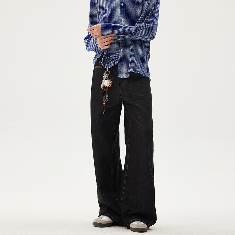 Classic Raw Denim Washed Wide-Leg Jeans for Men – Loose Fit Casual Versatile Long Pants for Spring and Summer Fashion