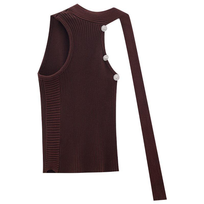 Coffee Color Halter Neck Sleeveless Slim Top - Women's 2025 New Style, Trendy 90s Inspired Design