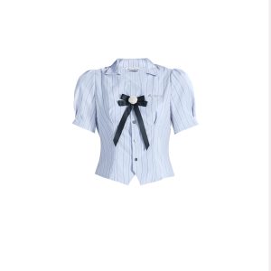 College Style Rose V-Neck Blue Shirt and Pleated Skirt Two-Piece Set - Y2K Fashion, Cute Summer Outfit, Casual Chic Look