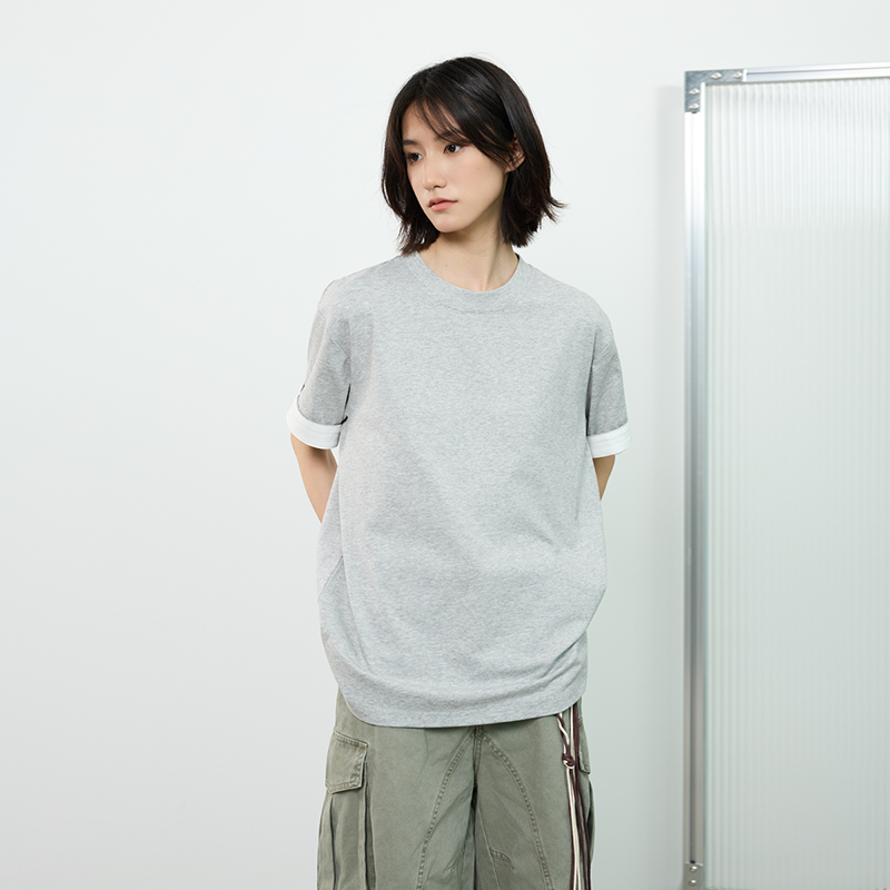 Color-Blocked Cuff Round Neck Short Sleeve T-Shirt for Men - American Retro Summer Casual Top, Y2K Style