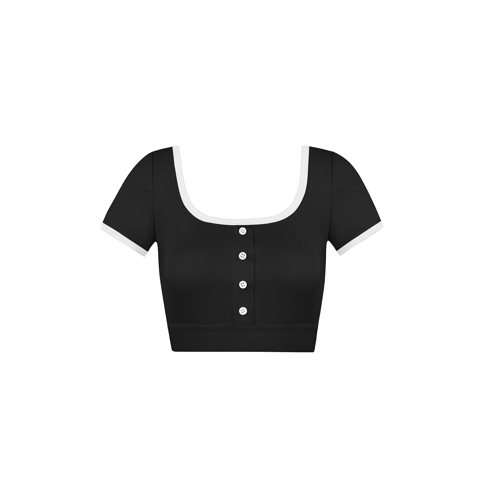 Color-Blocked U-Neck Cropped Elastic Short-Sleeve Top - Trendy Y2K Style for Effortless Summer Looks