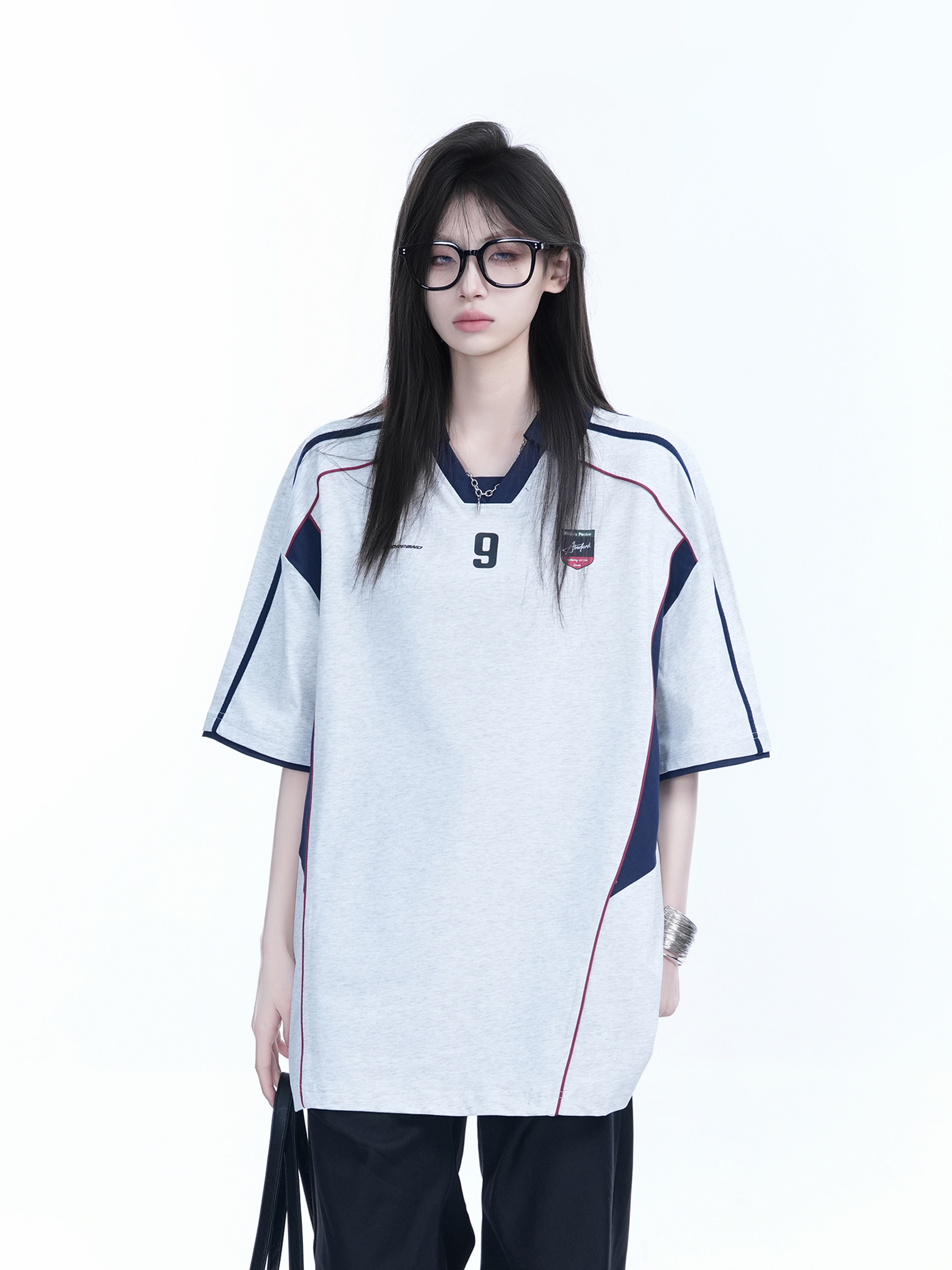Color-Blocking Oversized Short-Sleeve T-Shirt for Women - Retro American Style, Summer Loose Fit, Trendy Mountain Graphic Design