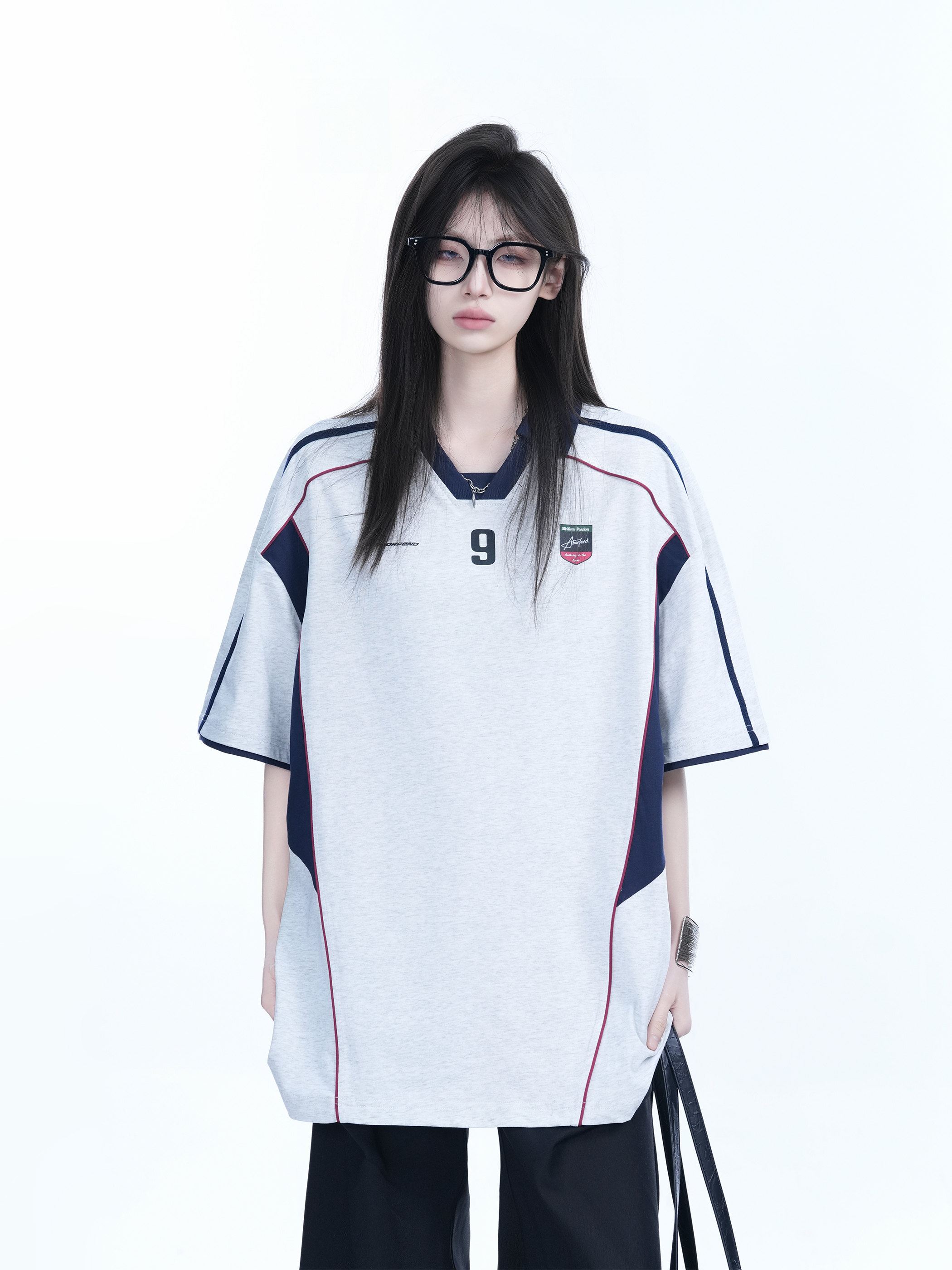 Color-Blocking Oversized Short-Sleeve T-Shirt for Women - Retro American Style, Summer Loose Fit, Trendy Mountain Graphic Design