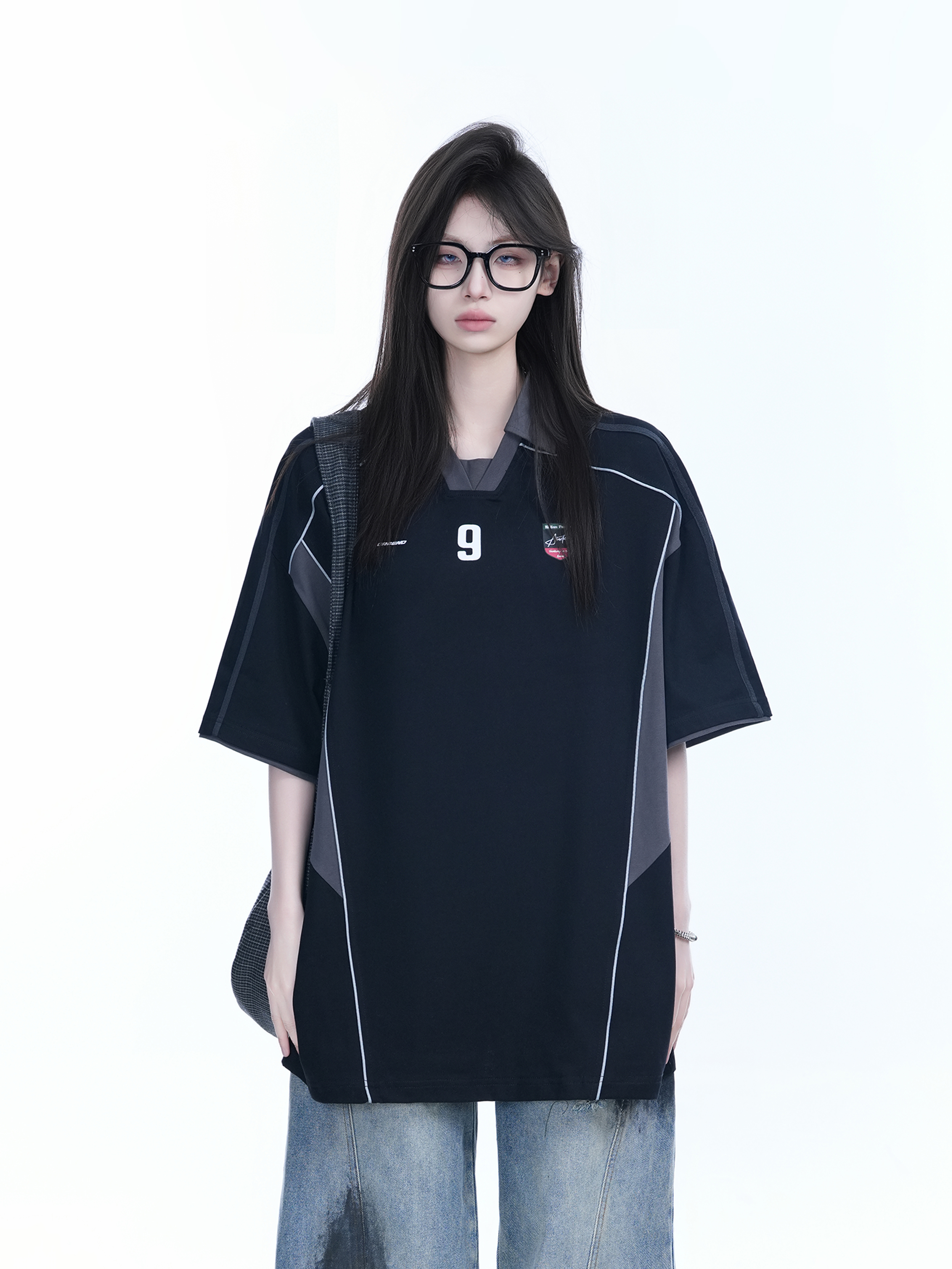 Color-Blocking Oversized Short-Sleeve T-Shirt for Women - Retro American Style, Summer Loose Fit, Trendy Mountain Graphic Design