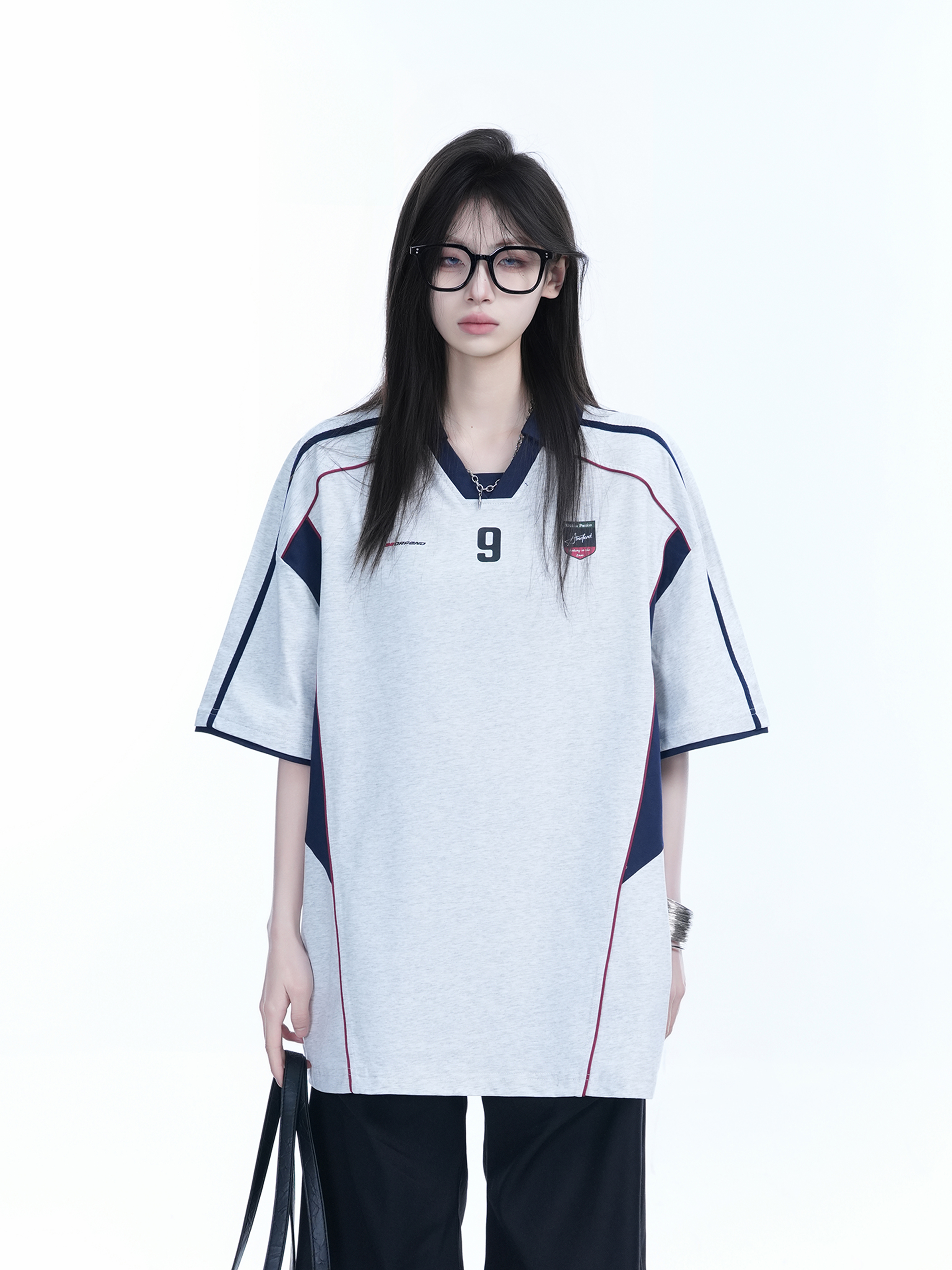 Color-Blocking Oversized Short-Sleeve T-Shirt for Women - Retro American Style, Summer Loose Fit, Trendy Mountain Graphic Design