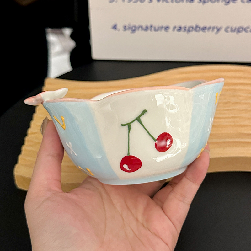 Colorful Ceramic Rice Bowl - High-Temperature Underglaze, Aesthetic Fruit Bowl, Elegant Tableware for Individual Use