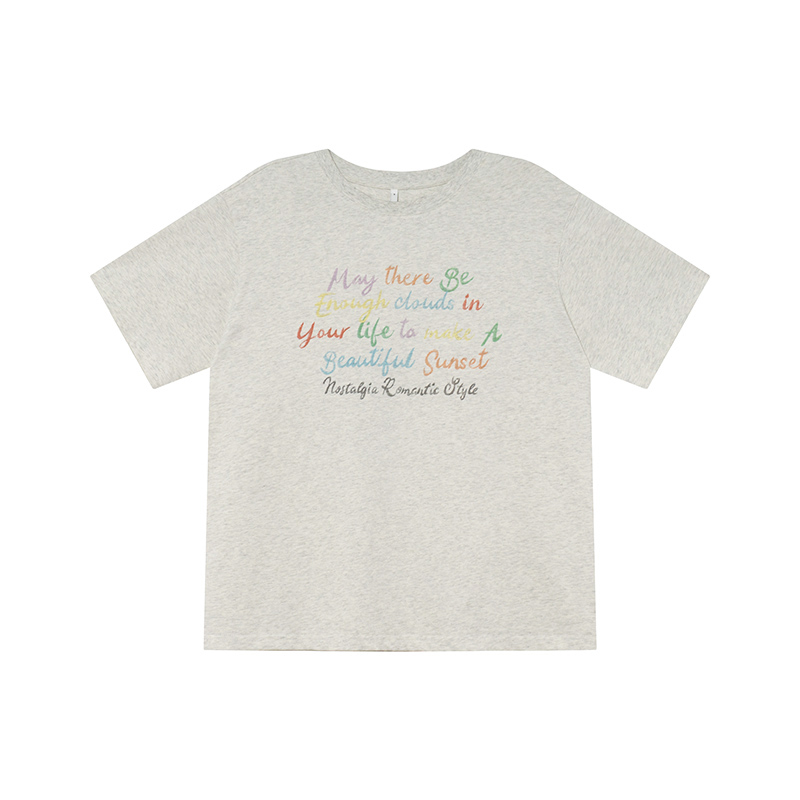 Colorful Letter Print Short Sleeve T-Shirt for Women - Summer Loose Slimming Top, Trendy Niche Design, Casual Streetwear Fashion