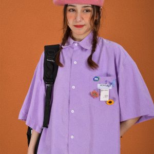 Colorful Versatile Short Sleeve Shirt for Couples - Loose Fit Candy Color Half Sleeve Top - Trendy Casual Streetwear